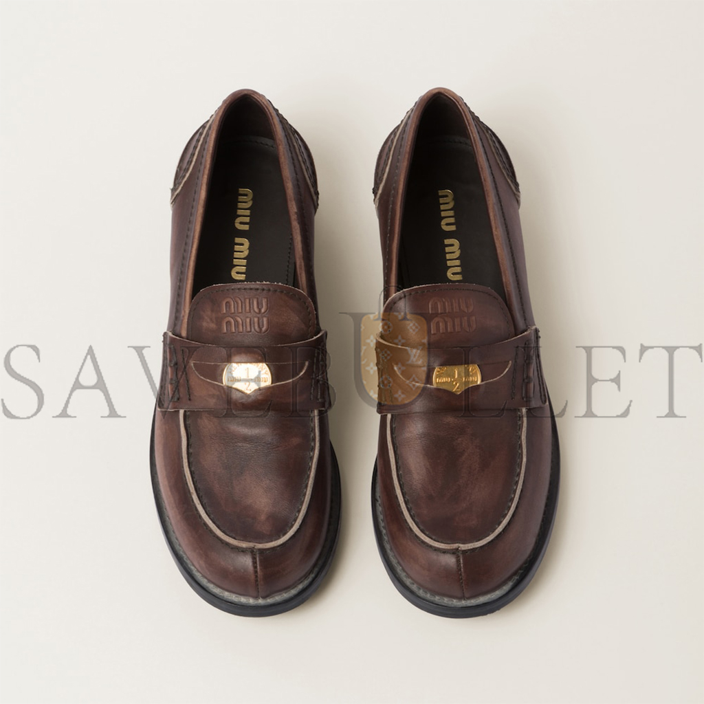 MIU MIU VINTAGE-EFFECT LEATHER PENNY LOAFERS 5D773D